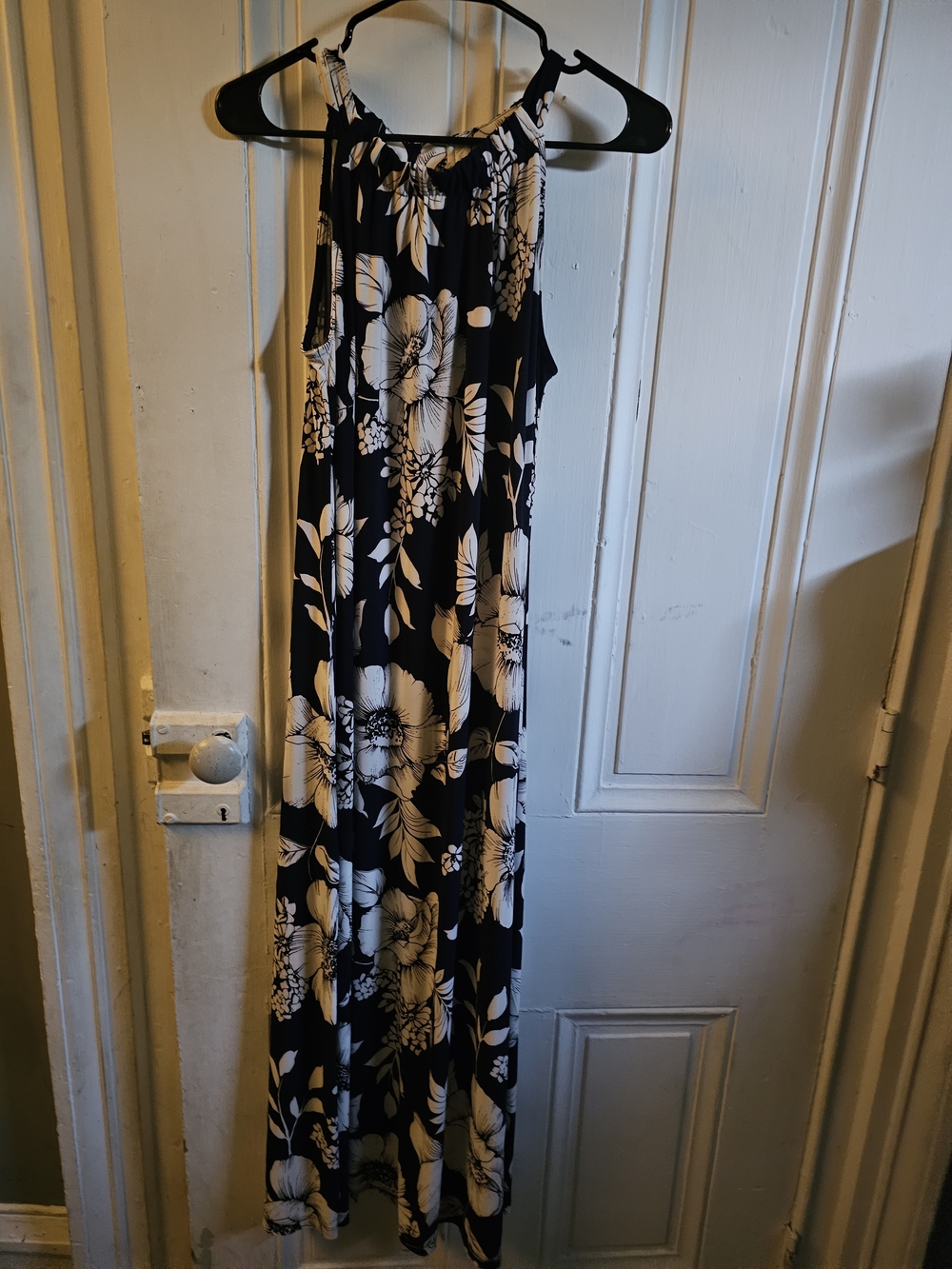 Anne Klein Black & White Floral Halter Maxi Dress